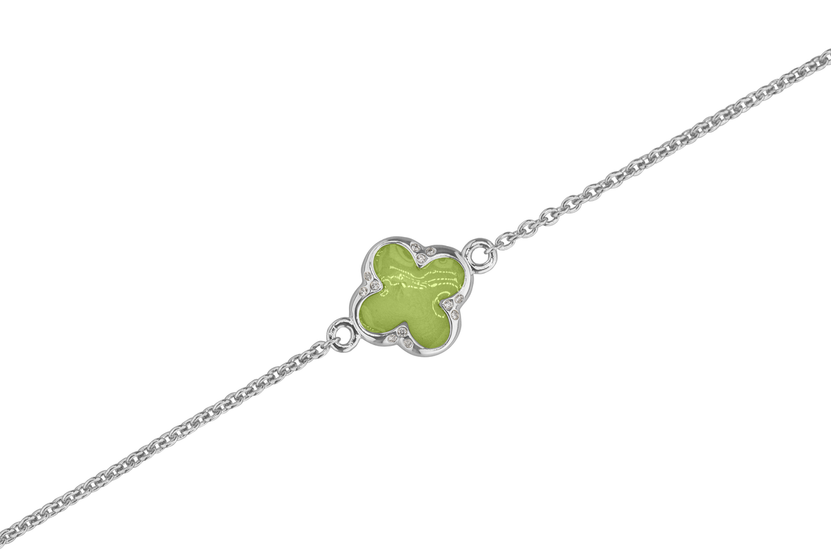 Klavertje vier as armband 11.5 mm, gedenksieraad met zirkonia's afgewerkt.green