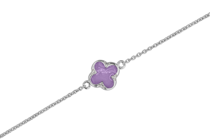 Klavertje vier as armband 11.5 mm, gedenksieraad met zirkonia's afgewerkt.purple