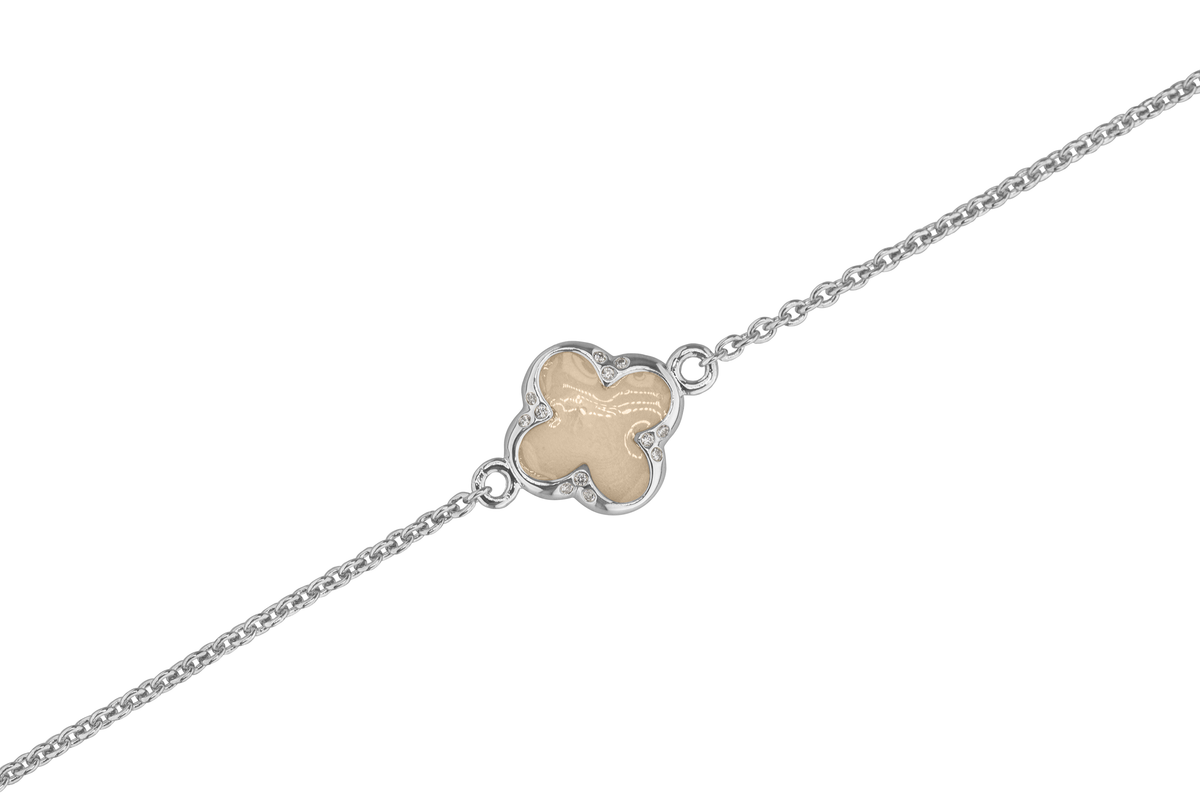 Klavertje vier as armband 11.5 mm, gedenksieraad met zirkonia's afgewerkt.transparent