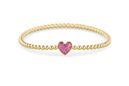 Flexibele as armband met hart als compartiment voor as of haar, gedenksieraden. Fluo