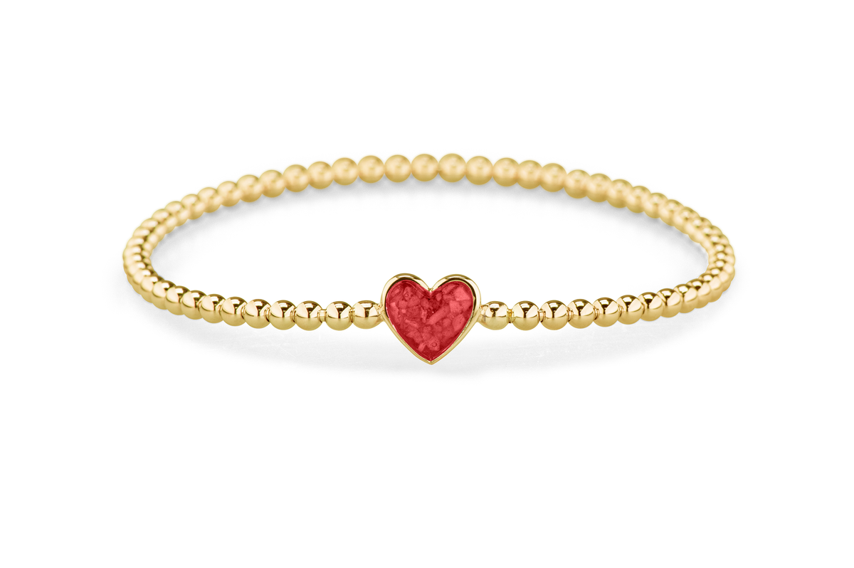 Flexibele as armband met hart als compartiment voor as of haar, gedenksieraden. Red