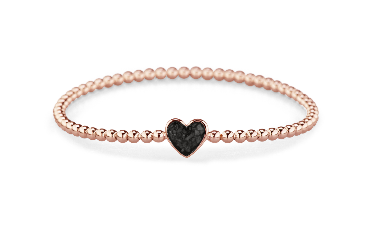 Flexibele as armband met hart als compartiment voor as of haar, gedenksieraden. Black