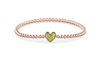 Flexibele as armband met hart als compartiment voor as of haar, gedenksieraden. Olive