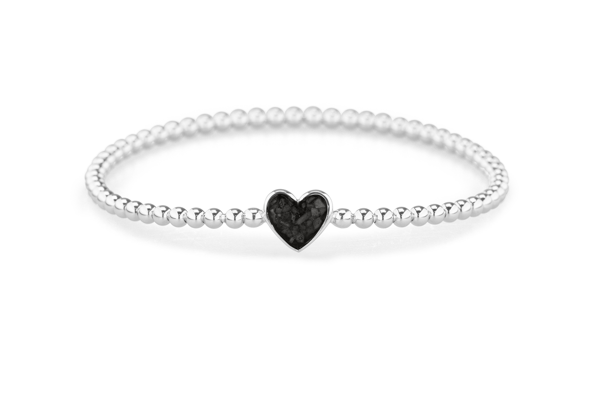 Flexibele as armband met hart als compartiment voor as of haar, gedenksieraden. Black