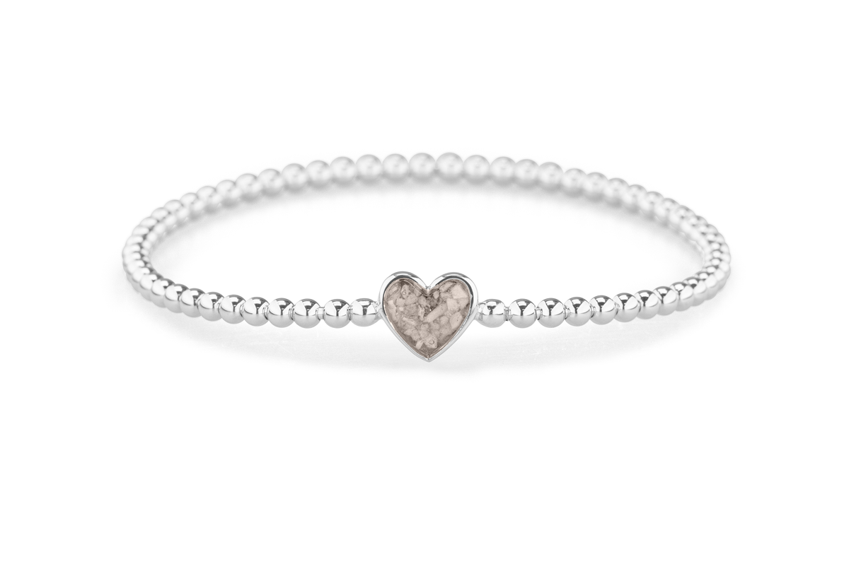 Flexibele as armband met hart als compartiment voor as of haar, gedenksieraden. Silver