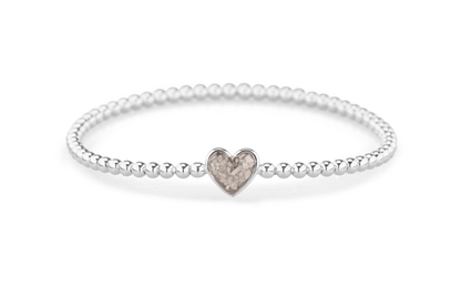 Flexibele as armband met hart als compartiment voor as of haar, gedenksieraden. Silver