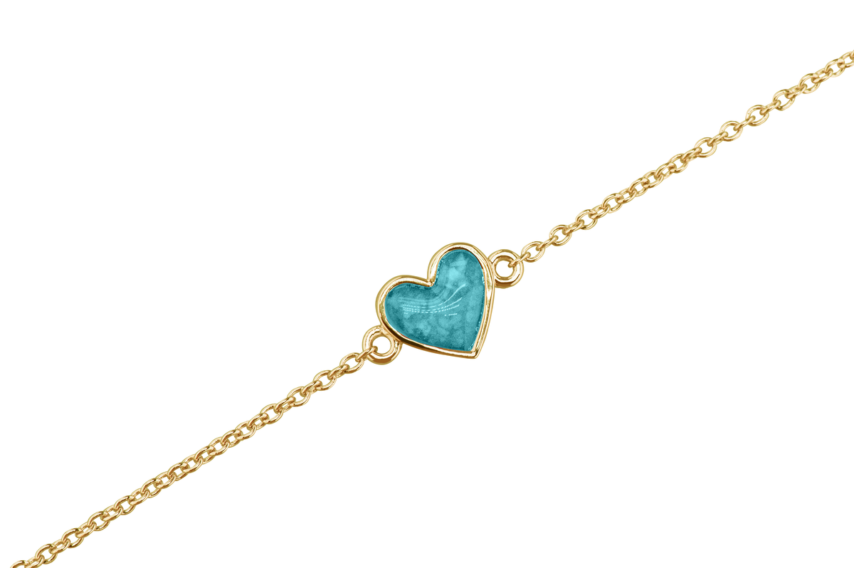 as armband met hartje als gedenksieraad. Aqua