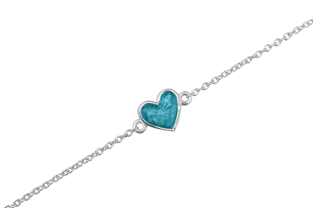 as armband met hartje als gedenksieraad. Turquoise