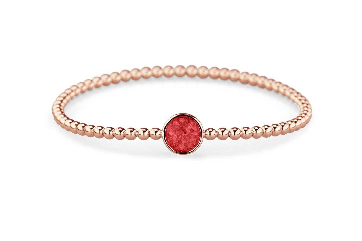 Flexibele as armband met rondje als compartiment voor as of haar, gedenksieraden. Red