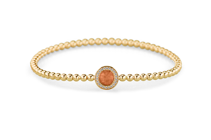 Flexibele as armband met rondje als compartiment gezet rondom met zirconia's voor as of haar. Orange