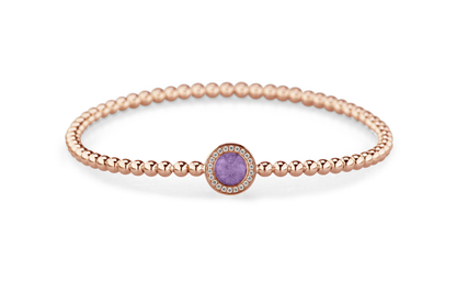 Flexibele as armband met rondje als compartiment gezet rondom met zirconia's voor as of haar. Purple