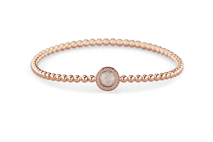 Flexibele as armband met rondje als compartiment gezet rondom met zirconia's voor as of haar. Silver