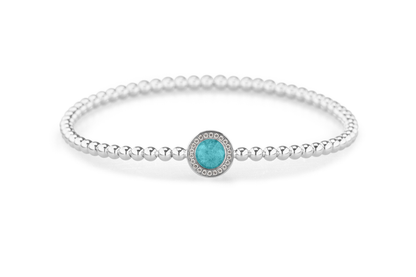 Flexibele as armband met rondje als compartiment gezet rondom met zirconia's voor as of haar. Aqua