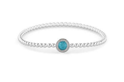 Flexibele as armband met rondje als compartiment gezet rondom met zirconia's voor as of haar. Turquoise