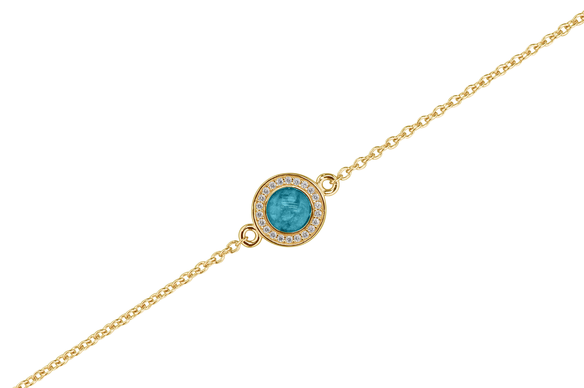 As armband met rondje als compartiment in het midden aan de voorzijde. Turquoise
