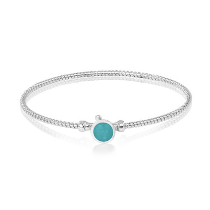 Zilveren as armband met in het midden een ornamentje, gedenksieraad. Aqua