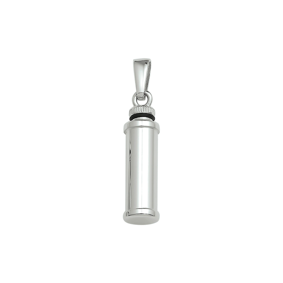 Vorm: Koker, Hoogte 26 mm, Breedte: 7 mm,  Afwerking: Glans. Zilveren ashanger, gedenksieraad is geschikt om as en ook haar in te verwerken