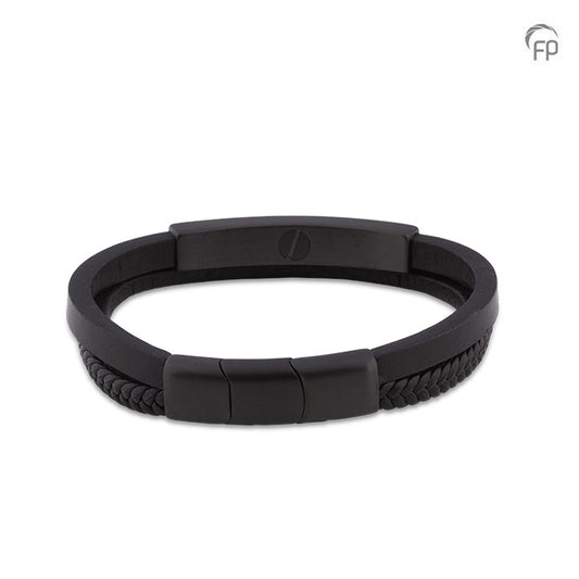 Lederen as armband uitgerust met een RVS ashouder en sluiting met magneet.