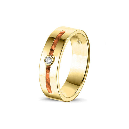 Asring 5 mm uit onze serie gedenksieraden, waar zichtbaar as of haar verwerkt wordt in twee separate compartimenten met in het midden een zirkonia of diamant naar keuze. Orange