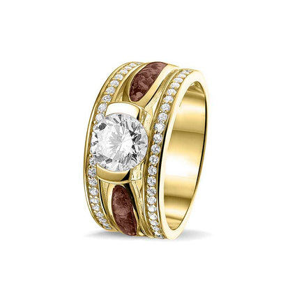 Asring 10 mm uit onze serie gedenksieraden, waar aan de bovenzijde zichtbaar as of haar verwerkt wordt in twee separate compartimenten met in het midden een zirkonia. Brown