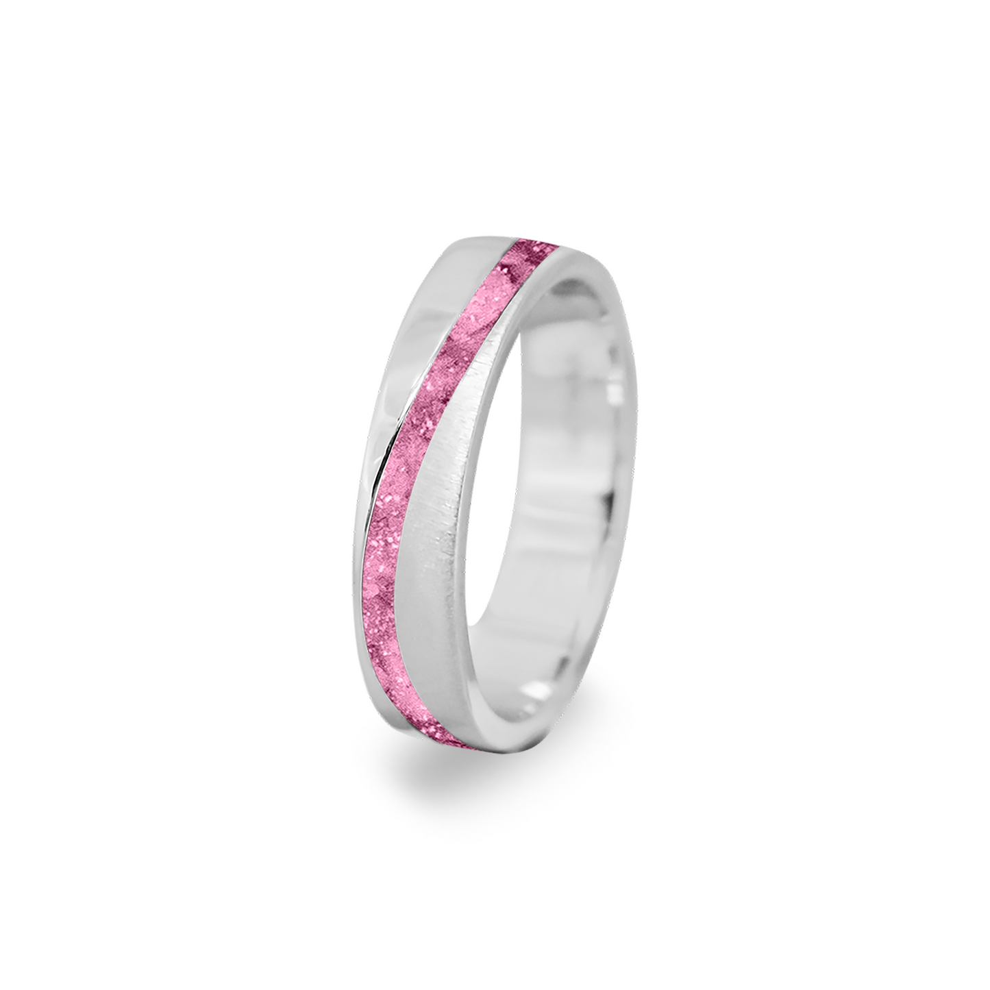 Gedenksieraad, ring  rondom zichtbaar gevuld met as of haar. Het vullen en sealen met onze speciale hars wordt in onze ambachtelijke edelsmederij gedaan. Fluo