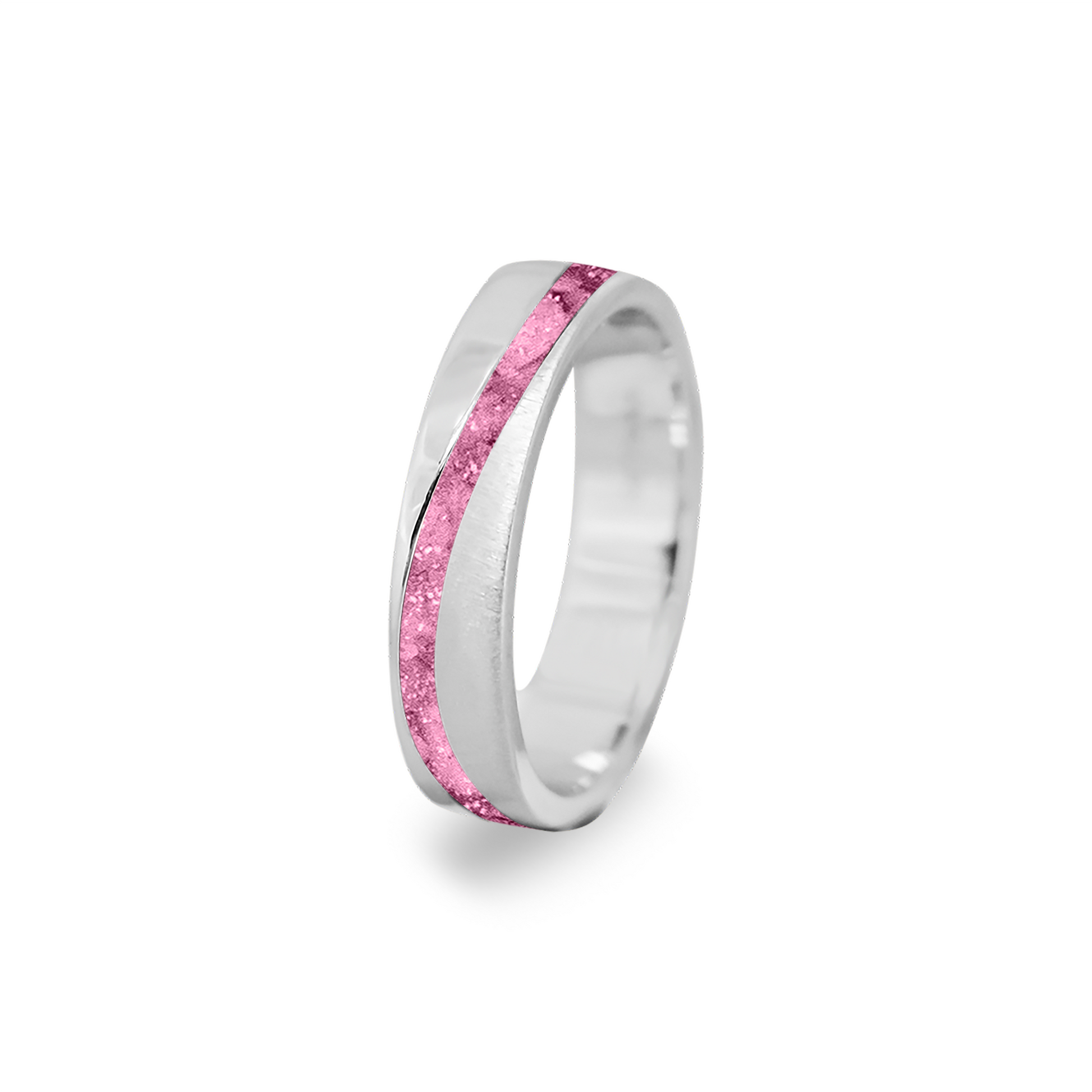 Gedenksieraad, ring  rondom zichtbaar gevuld met as of haar. Het vullen en sealen met onze speciale hars wordt in onze ambachtelijke edelsmederij gedaan. Fluo