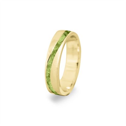 Gedenksieraad, ring  rondom zichtbaar gevuld met as of haar. Het vullen en sealen met onze speciale hars wordt in onze ambachtelijke edelsmederij gedaan. Green