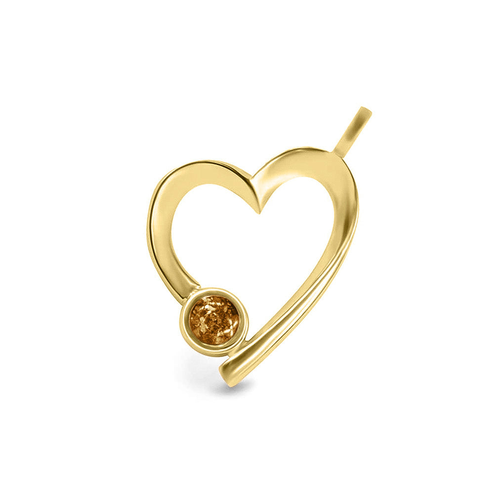 Ashanger open hart, gedenksieraad, waar as en haar in verwerkt wordt. Gold