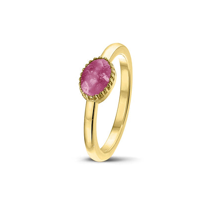 Afmeting ovaal: 8x6 mm, Ringband: 1.5 mm. Gedenksieraad, ring met een hartje er boven op , waar zichtbaar as of haar  in verwerkt wordt. Fluo