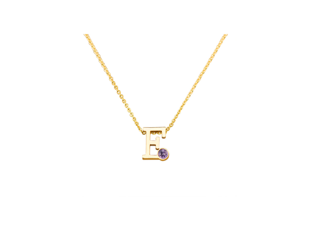 Geelgouden letter gedenkhanger met geboortesteentje inclusief collier