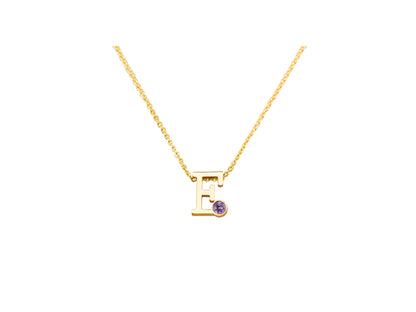 Geelgouden letter gedenkhanger met geboortesteentje inclusief collier