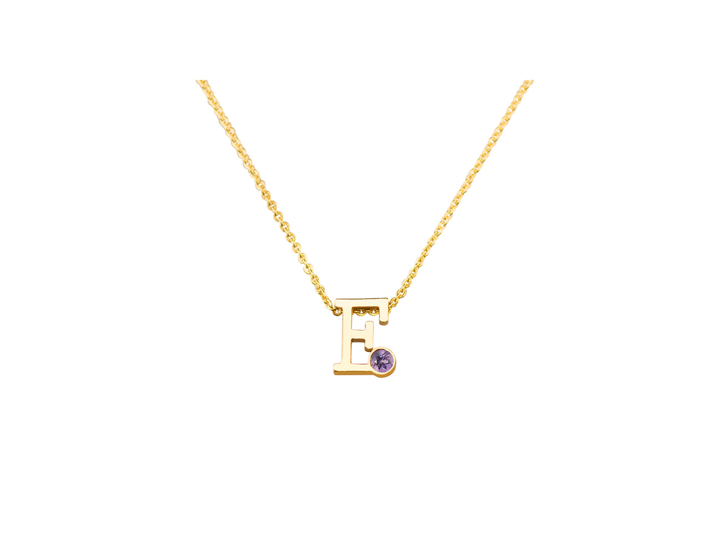Geelgouden letter gedenkhanger met geboortesteentje inclusief collier