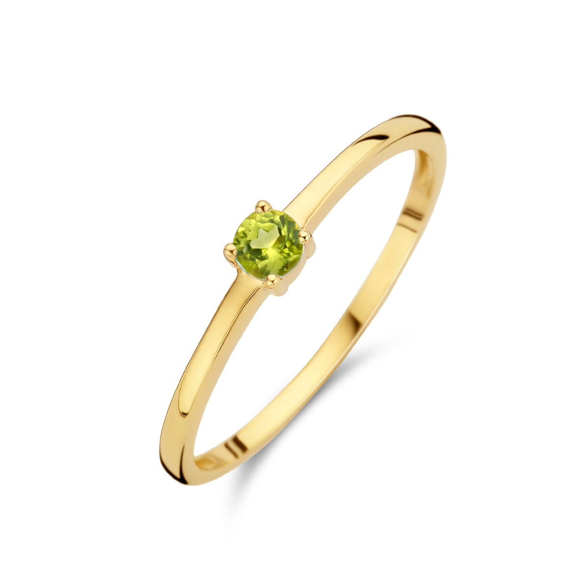 Exclusieve 14 KT geelgouden ring 3 mm met geboortesteen augustus uit onze collectie geboortesieraden.