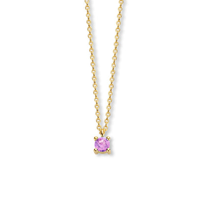 Exclusief 14 KT geelgouden anker collier met geboortesteen 3.5 mm met chatonzetting