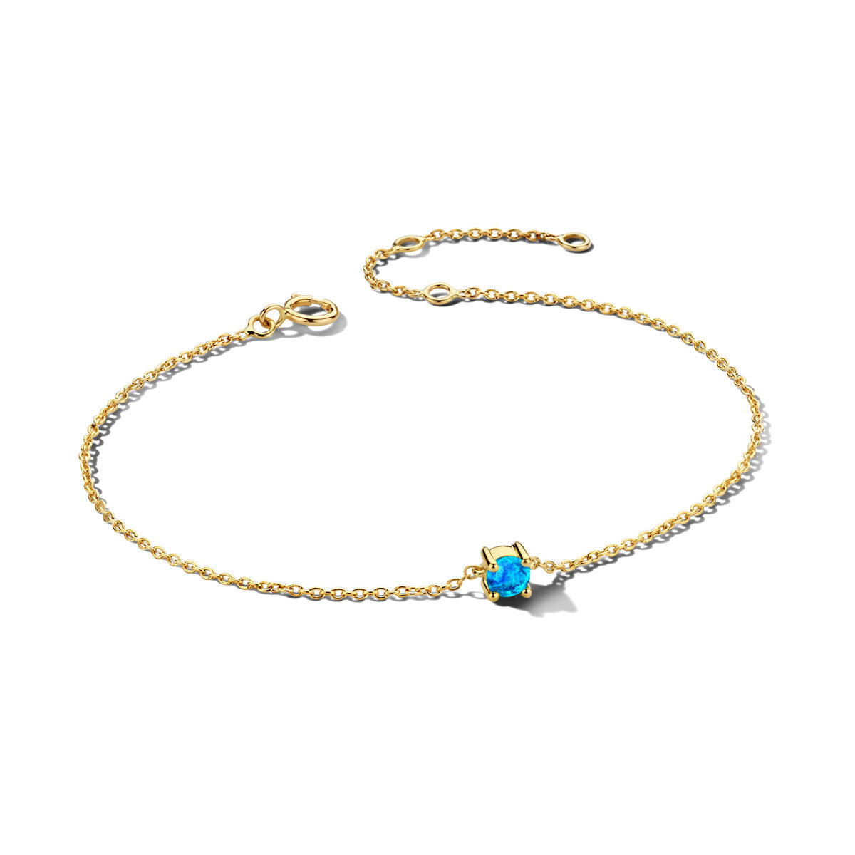 Exclusieve 14 KT geelgouden anker armband met geboortesteen in chatonzetting.