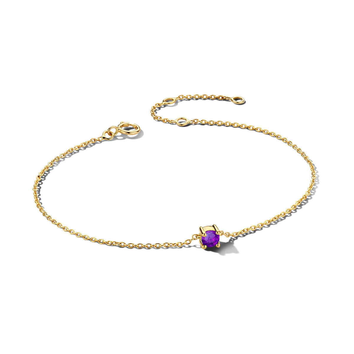 Exclusieve 14 KT geelgouden anker armband met geboortesteen in chatonzetting.