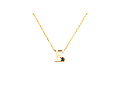 Geelgouden letter gedenkhanger met geboortesteentje inclusief collier