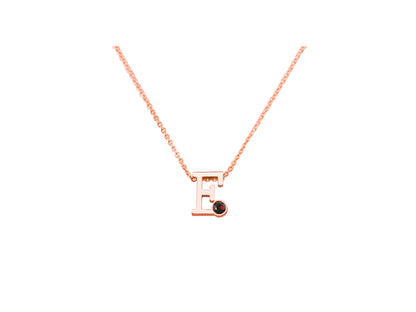 Roségouden letter gedenkhanger met geboortesteentje inclusief collier