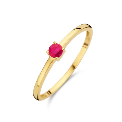 Exclusieve 14 KT geelgouden ring 3 mm met geboortesteen juli uit onze collectie geboortesieraden.