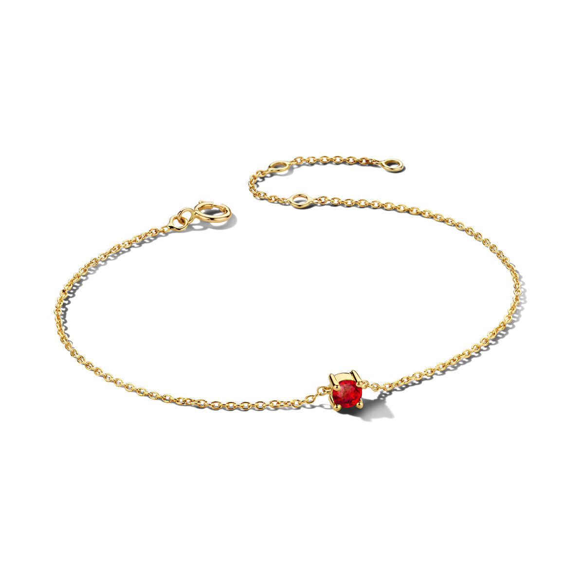 Exclusieve 14 KT geelgouden anker armband met geboortesteen in chatonzetting.
