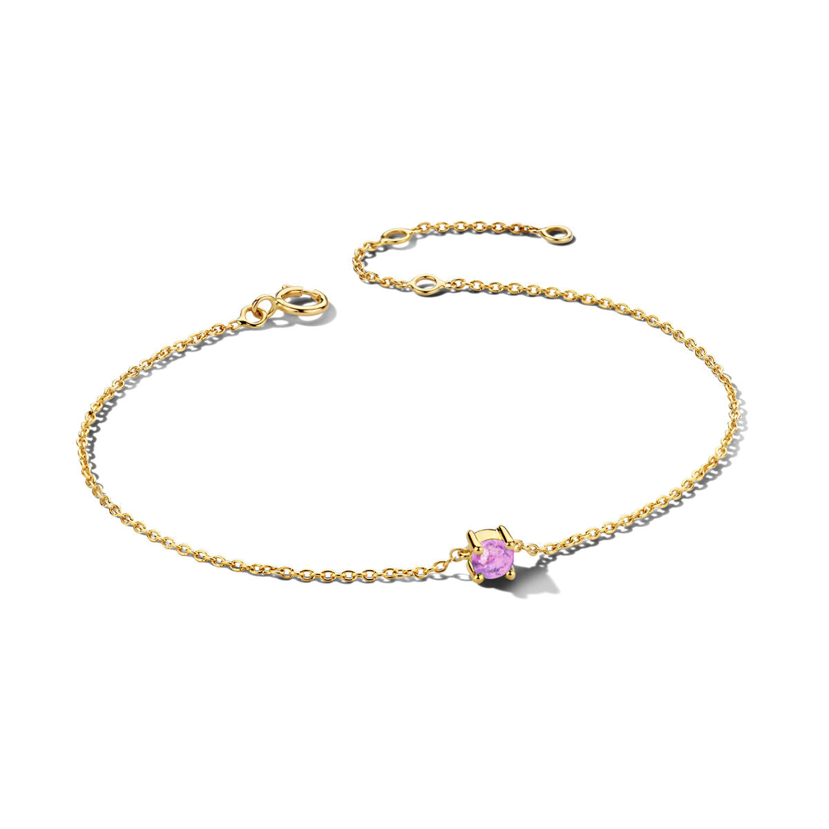 Exclusieve 14 KT geelgouden anker armband met geboortesteen in chatonzetting.