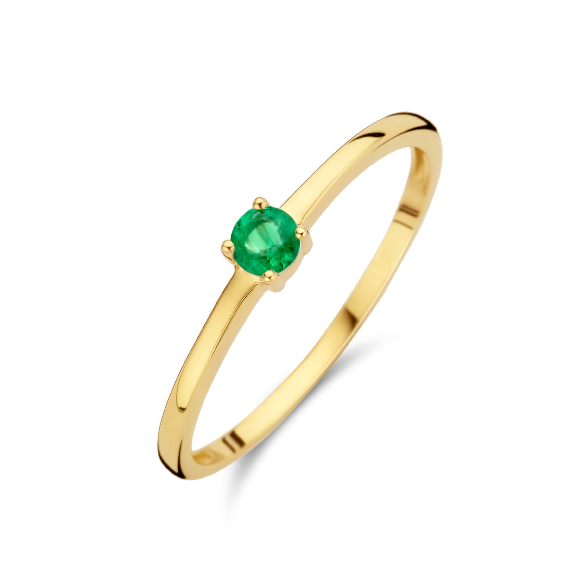 Exclusieve 14 KT geelgouden ring 3 mm met geboortesteen mei uit onze collectie geboortesieraden.