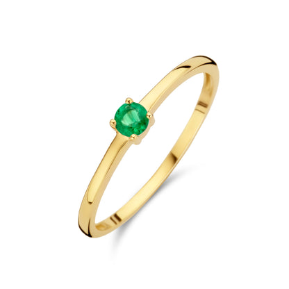 Exclusieve 14 KT geelgouden ring 3 mm met geboortesteen mei uit onze collectie geboortesieraden.