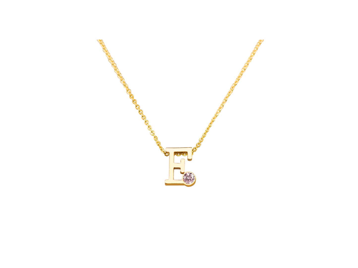 Geelgouden letter gedenkhanger met geboortesteentje inclusief collier