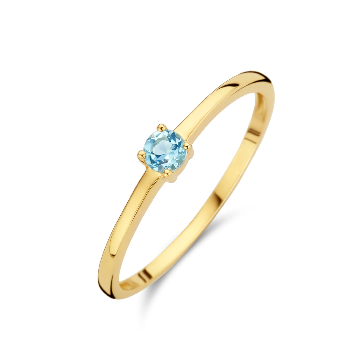 Exclusieve 14 KT geelgouden ring 3 mm met geboortesteen maart uit onze collectie geboortesieraden.