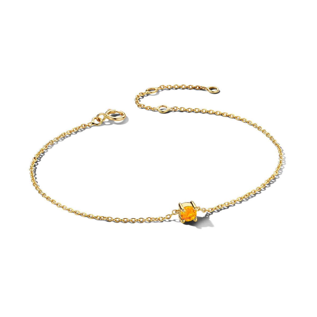 Exclusieve 14 KT geelgouden anker armband met geboortesteen in chatonzetting.