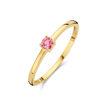 Exclusieve 14 KT geelgouden ring 3 mm met geboortesteen oktober uit onze collectie geboortesieraden.