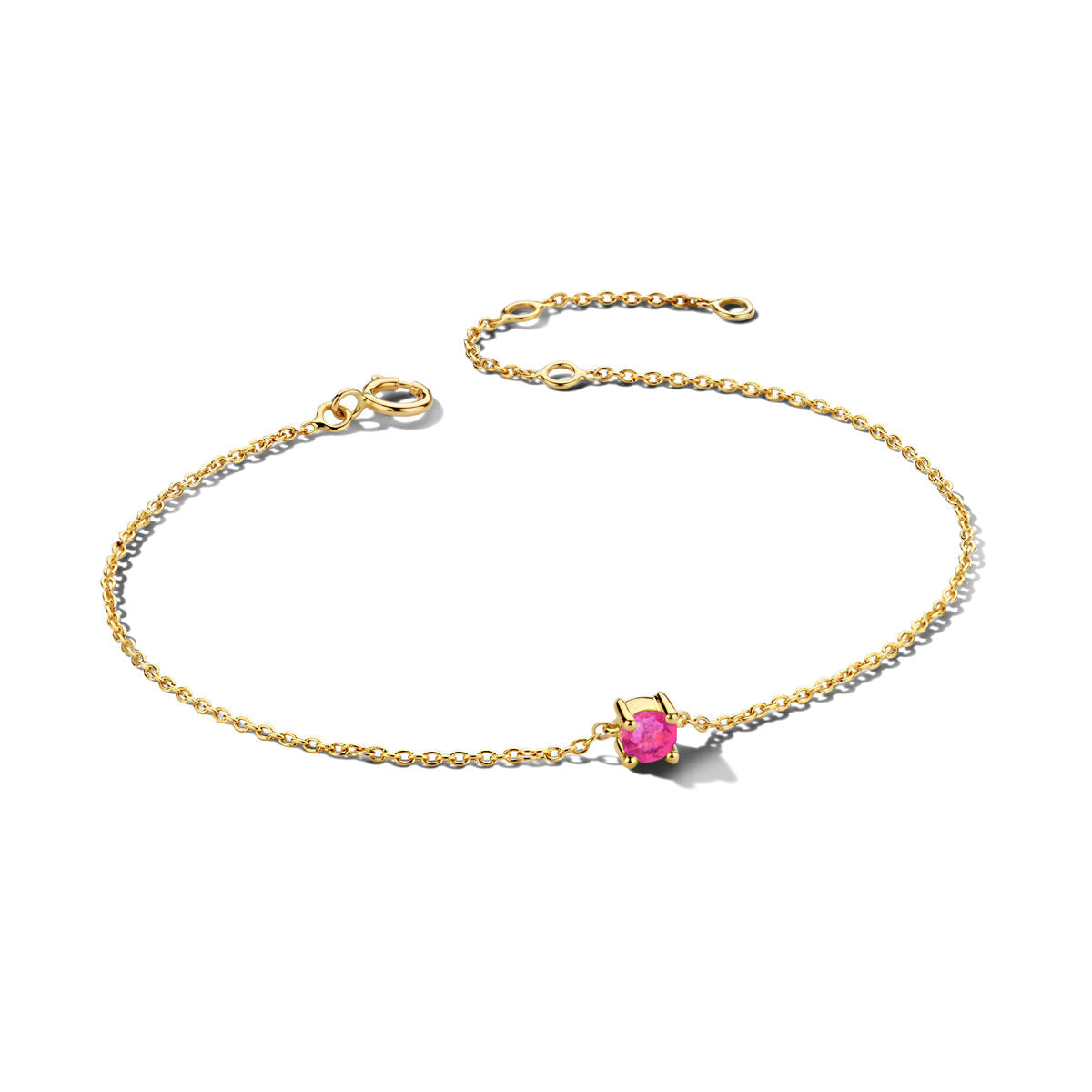 Exclusieve 14 KT geelgouden anker armband met geboortesteen in chatonzetting.