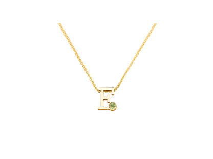 Geelgouden letter gedenkhanger met geboortesteentje inclusief collier