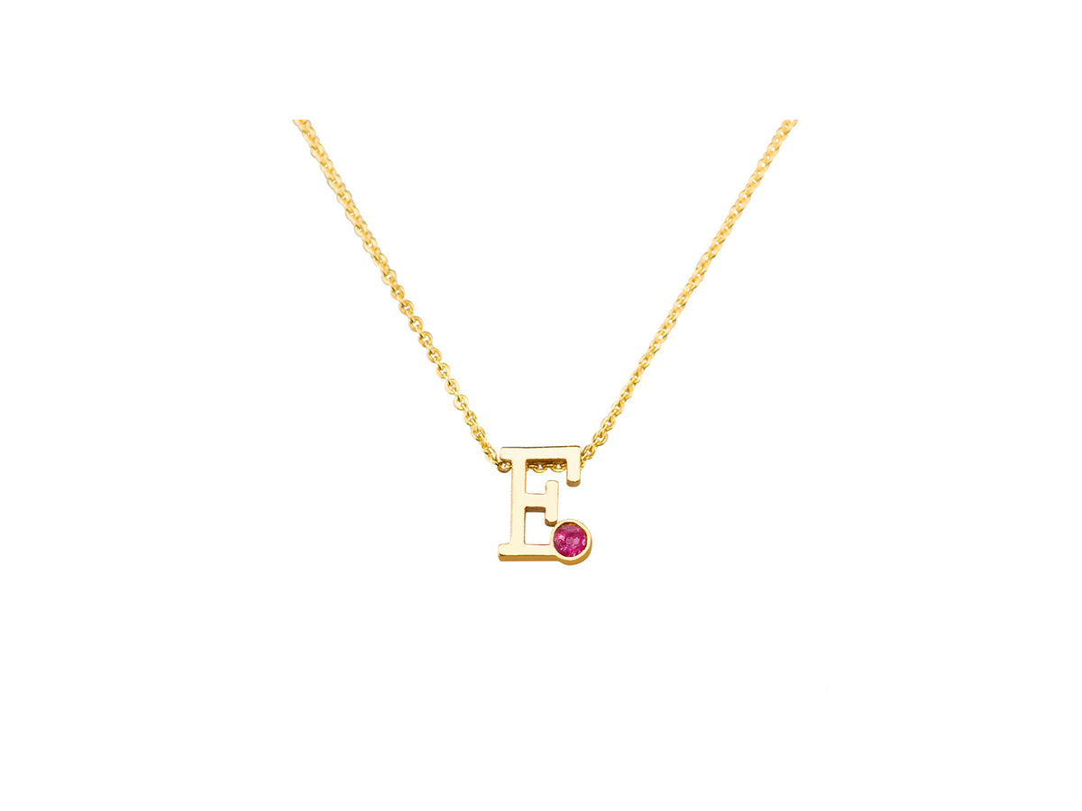 Geelgouden letter gedenkhanger met geboortesteentje inclusief collier